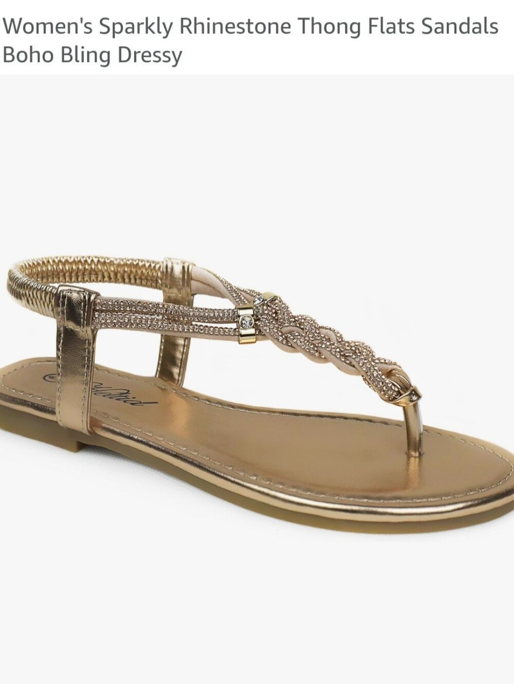 New Rhinestone Braided Thong Sandals~Gold~Heltid~Size 6
